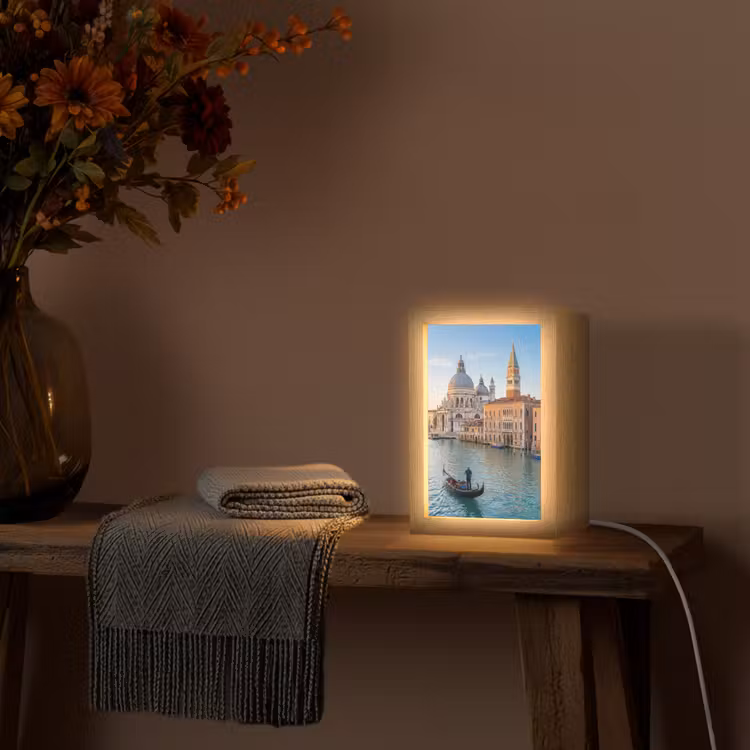 Personalisierte Lightbox - Gondel – Venedig – Kanal – Stadtansicht – Abendlicht - Gondel - Venetië - Kanaal - Stadsgezicht - Avondlicht Light Box met kabel (Tafellamp) klein