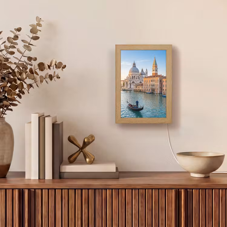 Personalisierte Lightbox - Gondel – Venedig – Kanal – Stadtansicht – Abendlicht - Gondel - Venetië - Kanaal - Stadsgezicht - Avondlicht Light Box met kabel (Tafellamp) klein