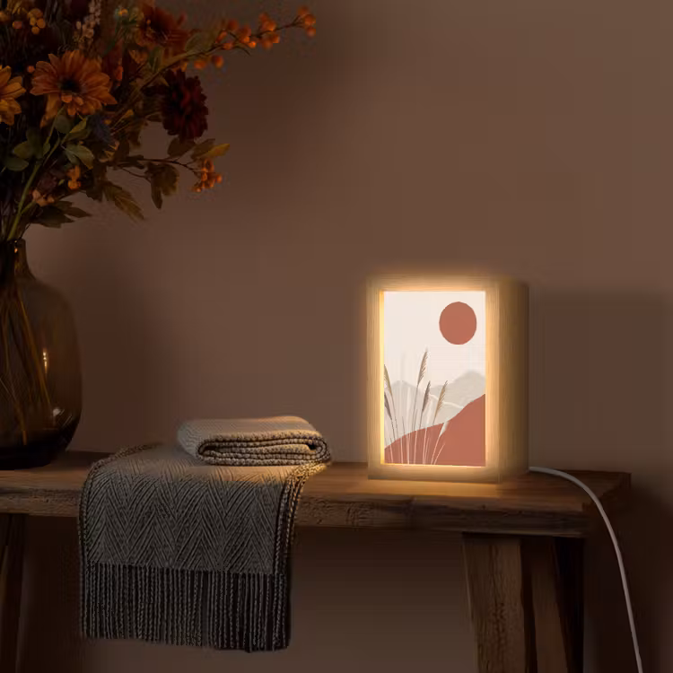 Gras - Landschap - Natuur - Abstract - Beige Light Box met kabel (Tafellamp) klein -sfeer4