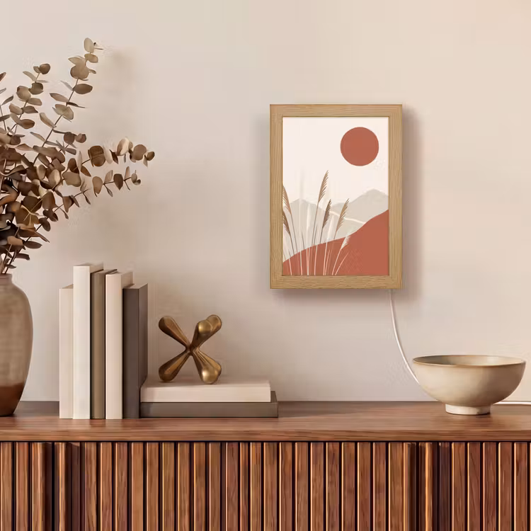 Gras - Landschap - Natuur - Abstract - Beige Light Box met kabel (Tafellamp) klein -sfeer2