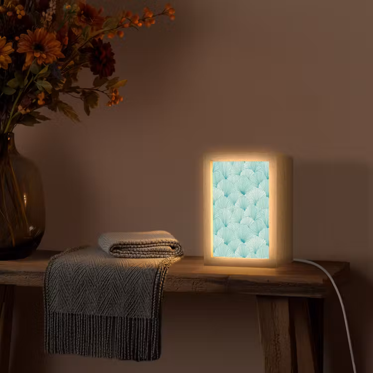 Groen - Wit - Ginko - Getekend - Textuur Light Box met kabel (Tafellamp) klein 925 -sfeer4