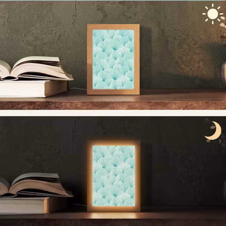 Groen - Wit - Ginko - Getekend - Textuur Light Box met kabel (Tafellamp) klein 925 -sfeer3