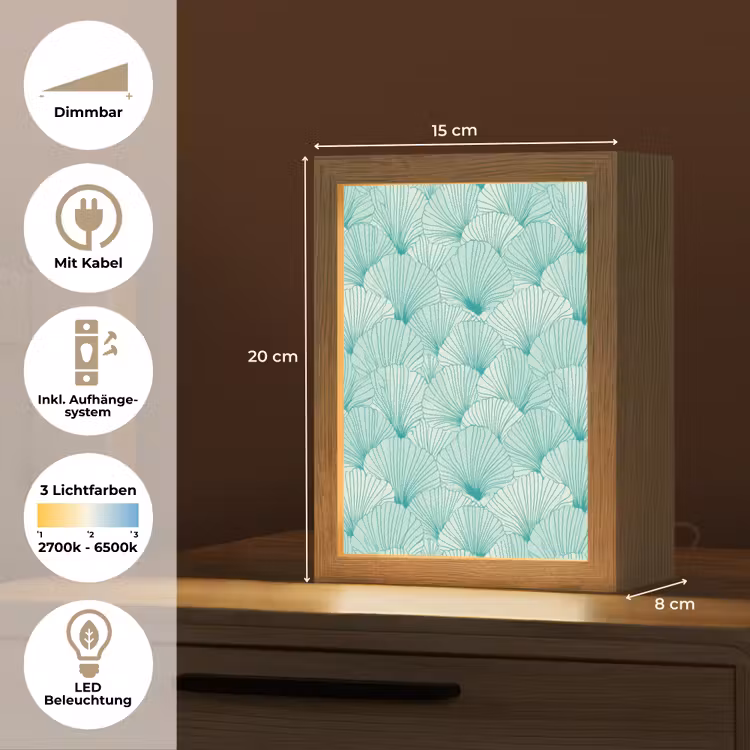 Groen - Wit - Ginko - Getekend - Textuur Light Box met kabel (Tafellamp) klein 925 -USP_DE
