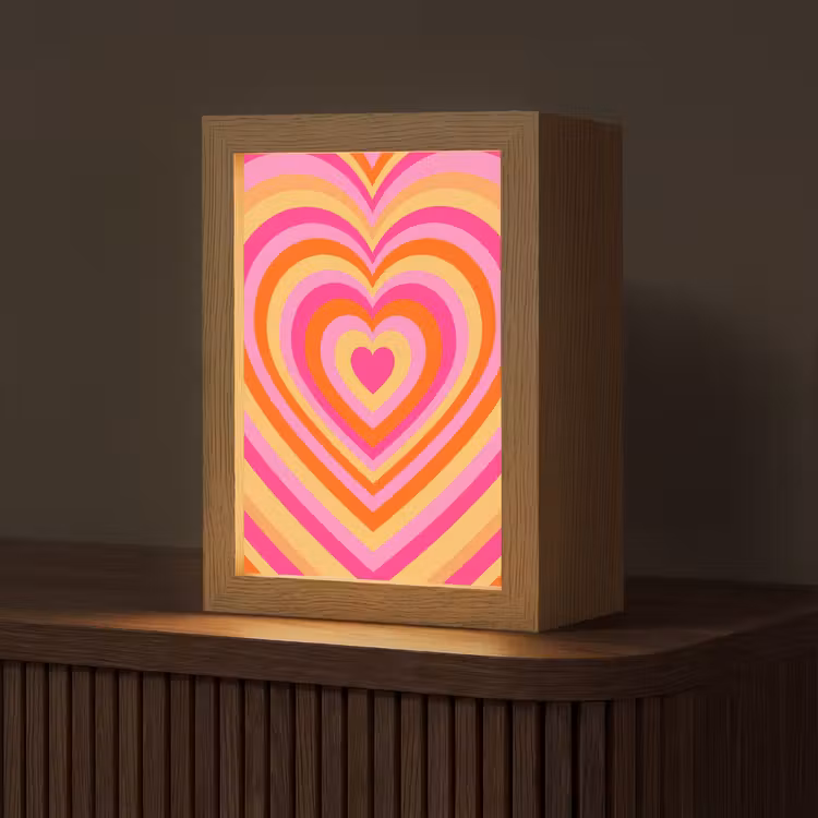 Personalisierte Lightbox - Herz – Konzentrisch – Abstrakt – Liebe – Bunt - Hart - Concentrisch - Abstract - Liefde - Kleurrijk Light Box met kabel (Tafellamp) klein