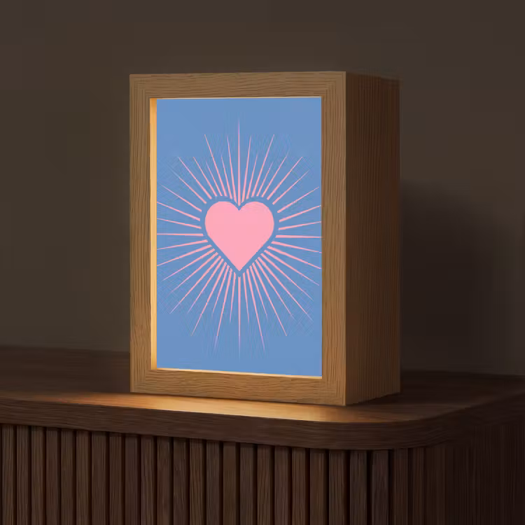 Personalisierte Lightbox - Herz – Strahlen – Liebe – Modern – Rosa - Hart - Stralen - Liefde - Modern - Roze Light Box met kabel (Tafellamp) klein