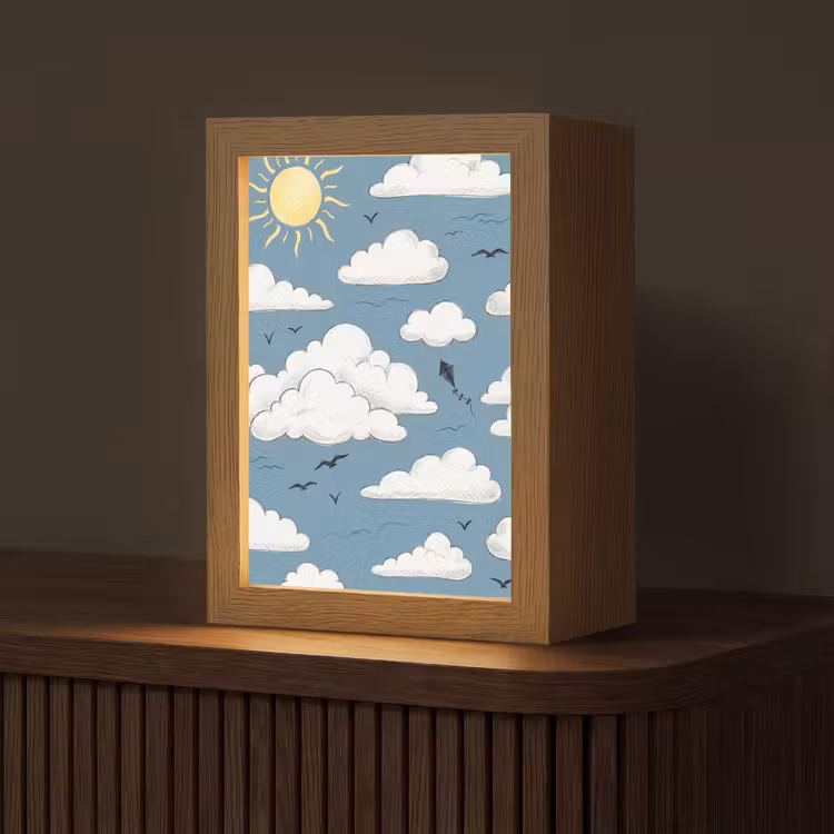 Lucht - Zon - Wolken - Natuur - Blauw Light Box met kabel (Tafellamp) klein -z3d_website