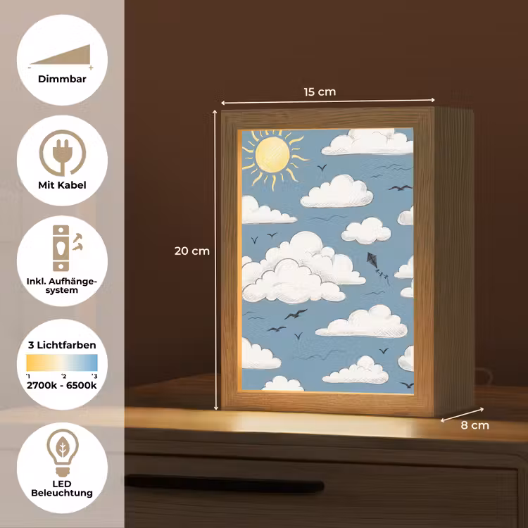 Lucht - Zon - Wolken - Natuur - Blauw Light Box met kabel (Tafellamp) klein -USP_DE