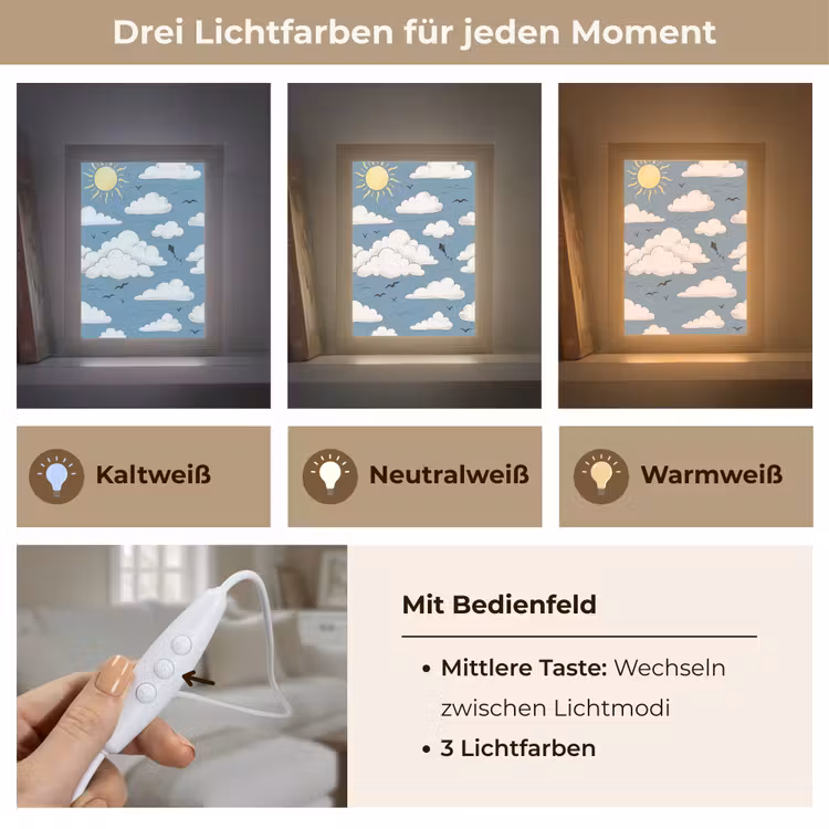 Lucht - Zon - Wolken - Natuur - Blauw Light Box met kabel (Tafellamp) klein -USP_lichtkleurDE