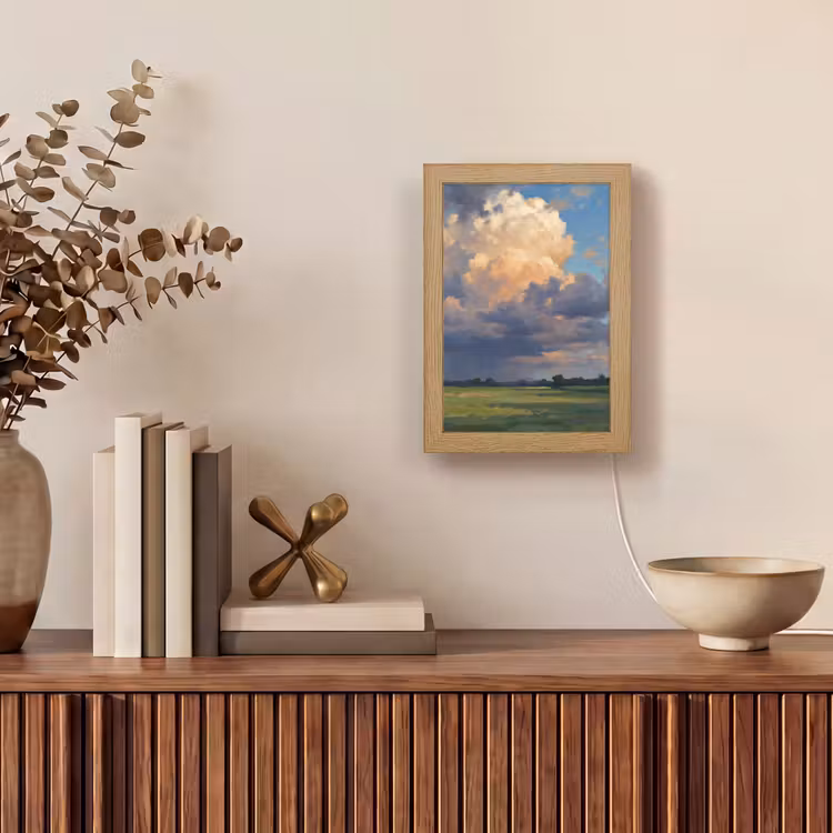 Lucht - Wolken - Landschap - Modern - Oranje Light Box met kabel (Tafellamp) klein -sfeer2