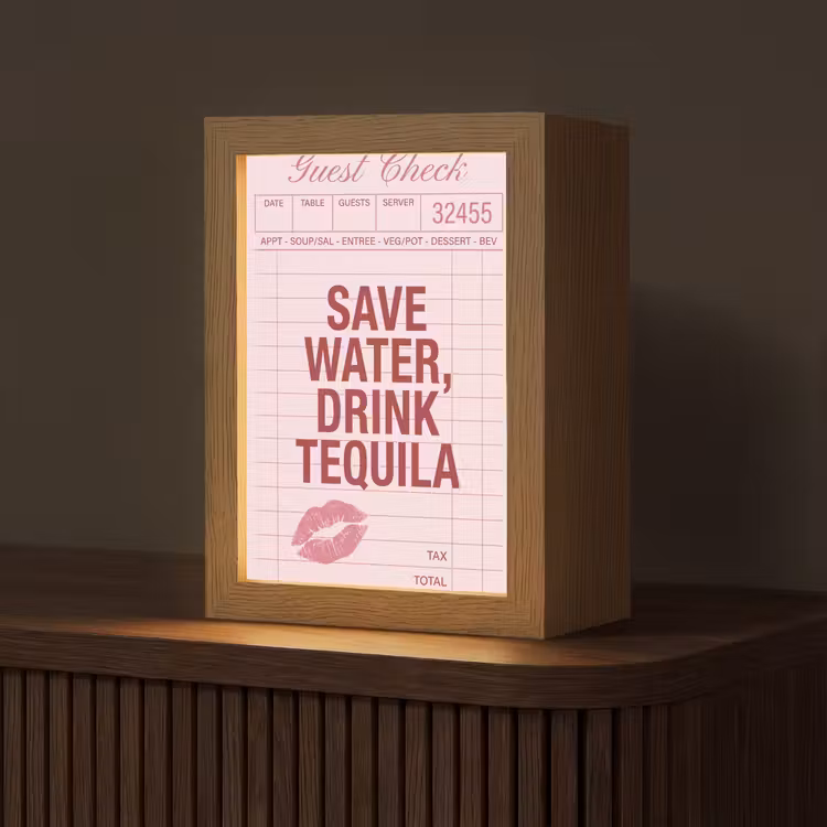 Personalisierte Lightbox - Humor – Alkohol – Text – Rosa - Humor - Drank - Tekst - Roze Light Box met kabel (Tafellamp) klein