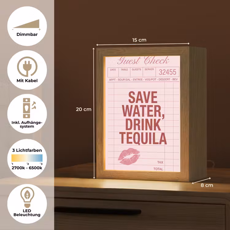 Personalisierte Lightbox - Humor – Alkohol – Text – Rosa - Humor - Drank - Tekst - Roze Light Box met kabel (Tafellamp) klein