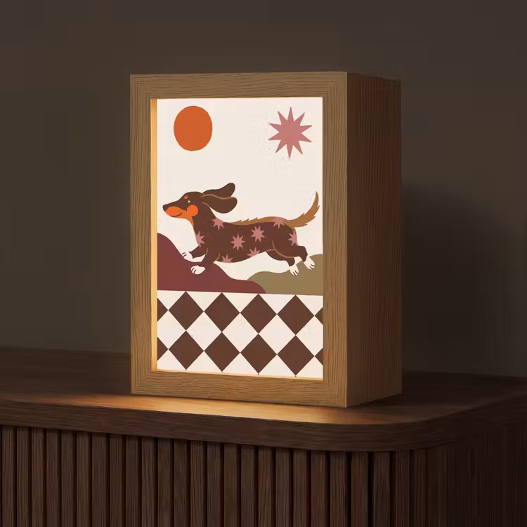 Personalisierte Lightbox - Hund – Abstrakt – Tiere – Modern – Braun - Hond - Abstract - Dieren - Modern - Bruin Light Box met kabel (Tafellamp) klein