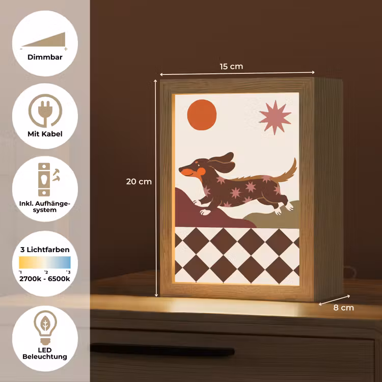 Personalisierte Lightbox - Hund – Abstrakt – Tiere – Modern – Braun - Hond - Abstract - Dieren - Modern - Bruin Light Box met kabel (Tafellamp) klein