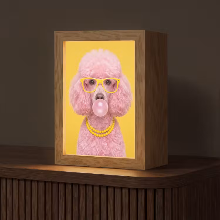 Hond - Kauwgum - Dieren - Modern - Roze Light Box met kabel (Tafellamp) klein -z3d_website