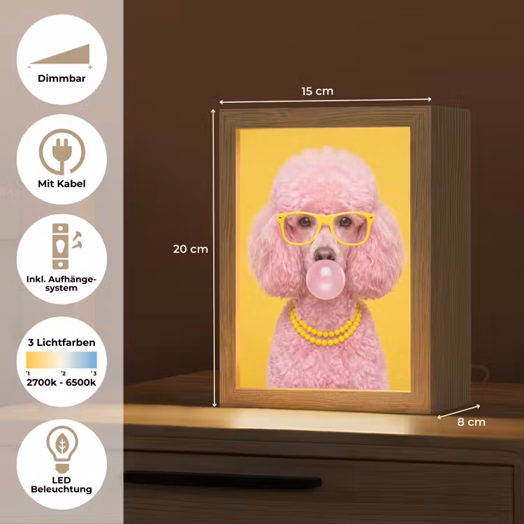 Hond - Kauwgum - Dieren - Modern - Roze Light Box met kabel (Tafellamp) klein -USP_DE