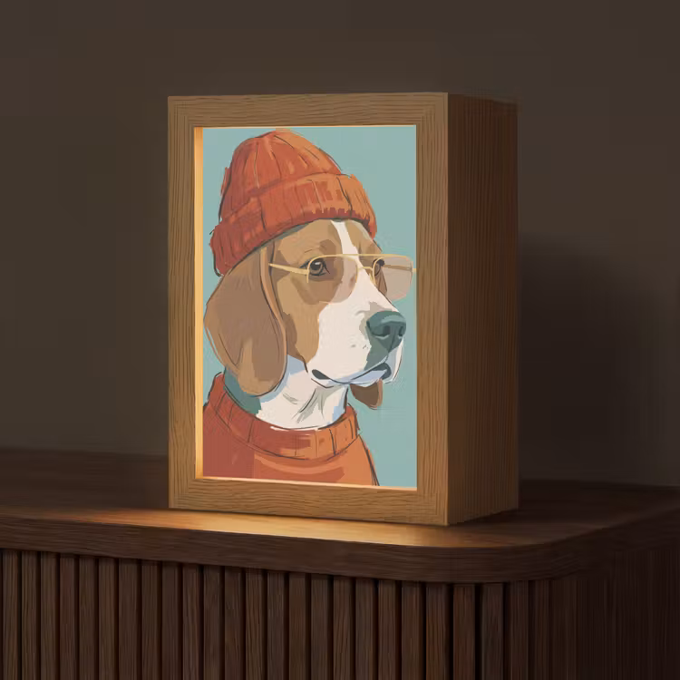 Personalisierte Lightbox - Hund – Mütze – Sonnenbrille – Tiere – Modern - Hond - Beanie - Zonnebril - Dieren - Modern Light Box met kabel (Tafellamp) klein