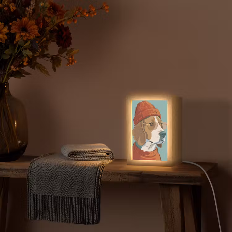 Personalisierte Lightbox - Hund – Mütze – Sonnenbrille – Tiere – Modern - Hond - Beanie - Zonnebril - Dieren - Modern Light Box met kabel (Tafellamp) klein
