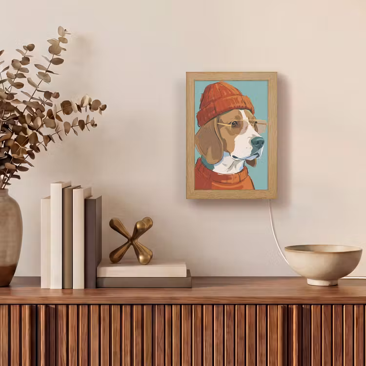 Personalisierte Lightbox - Hund – Mütze – Sonnenbrille – Tiere – Modern - Hond - Beanie - Zonnebril - Dieren - Modern Light Box met kabel (Tafellamp) klein