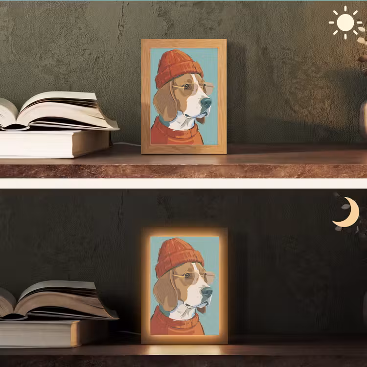Personalisierte Lightbox - Hund – Mütze – Sonnenbrille – Tiere – Modern - Hond - Beanie - Zonnebril - Dieren - Modern Light Box met kabel (Tafellamp) klein