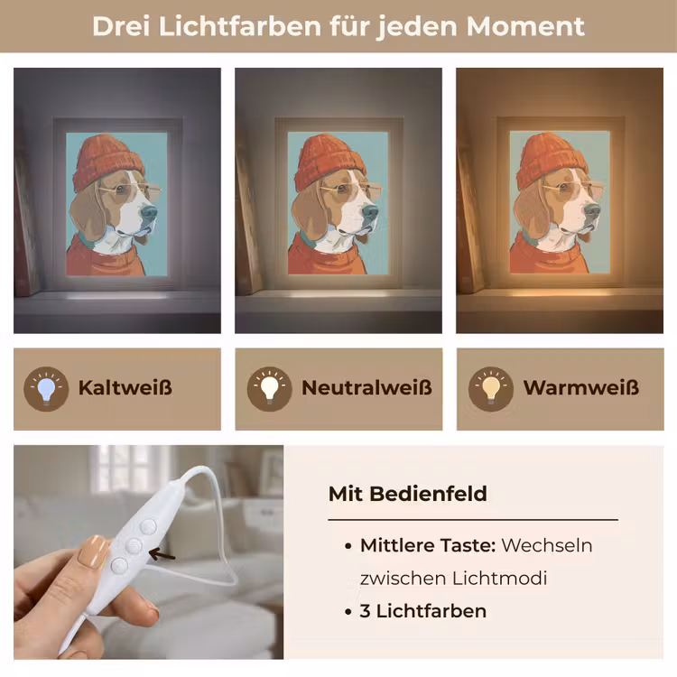 Personalisierte Lightbox - Hund – Mütze – Sonnenbrille – Tiere – Modern - Hond - Beanie - Zonnebril - Dieren - Modern Light Box met kabel (Tafellamp) klein