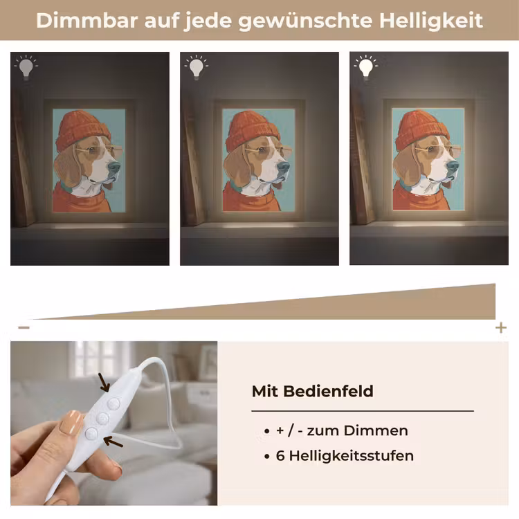 Personalisierte Lightbox - Hund – Mütze – Sonnenbrille – Tiere – Modern - Hond - Beanie - Zonnebril - Dieren - Modern Light Box met kabel (Tafellamp) klein