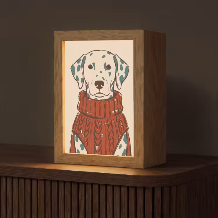 Personalisierte Lightbox - Hund – Pullover – Winter – Tiere – Rot - Hond - Trui - Winter - Dieren - Rood Light Box met kabel (Tafellamp) klein