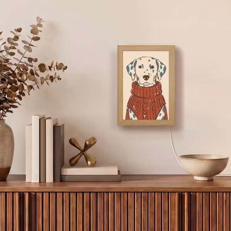 Personalisierte Lightbox - Hund – Pullover – Winter – Tiere – Rot - Hond - Trui - Winter - Dieren - Rood Light Box met kabel (Tafellamp) klein