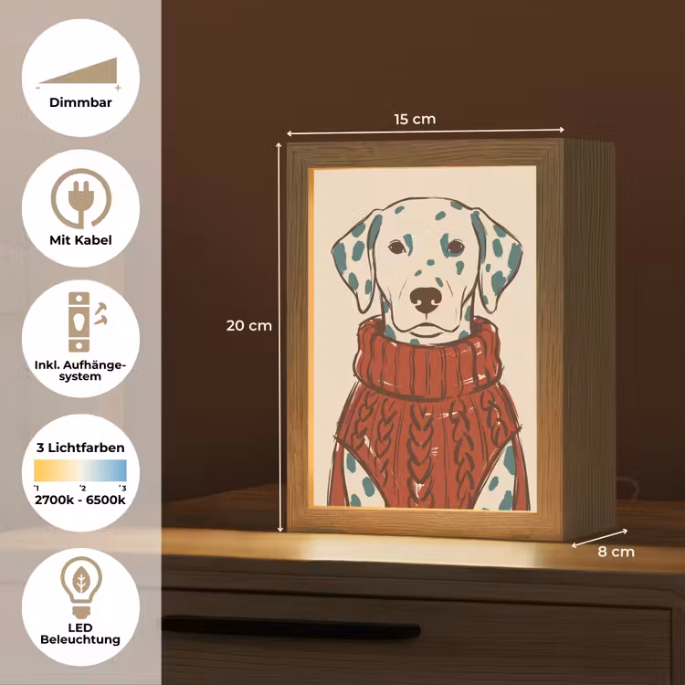 Personalisierte Lightbox - Hund – Pullover – Winter – Tiere – Rot - Hond - Trui - Winter - Dieren - Rood Light Box met kabel (Tafellamp) klein