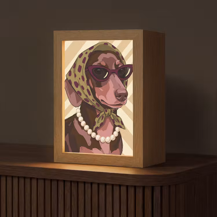 Personalisierte Lightbox - Hund – Sonnenbrille – Kopftuch – Tiere – Modern - Hond - Zonnebril - Hoofddoek - Dieren - Modern Light Box met kabel (Tafellamp) klein