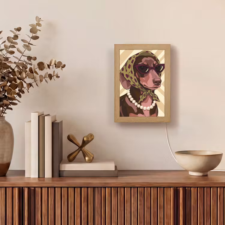 Personalisierte Lightbox - Hund – Sonnenbrille – Kopftuch – Tiere – Modern - Hond - Zonnebril - Hoofddoek - Dieren - Modern Light Box met kabel (Tafellamp) klein