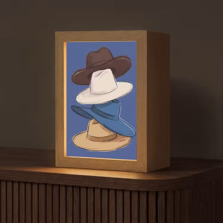 Personalisierte Lightbox - Hüte – gestapelt – Mode – farbenfroh – Illustration - Hoeden - Gestapeld - Mode - Kleurrijk - Illustratie Light Box met kabel (Tafellamp) klein
