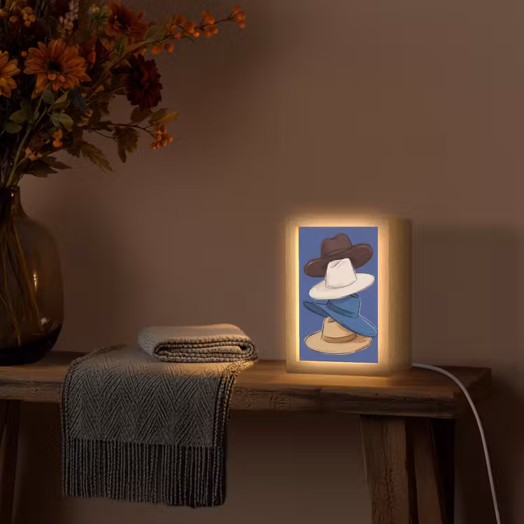 Personalisierte Lightbox - Hüte – gestapelt – Mode – farbenfroh – Illustration - Hoeden - Gestapeld - Mode - Kleurrijk - Illustratie Light Box met kabel (Tafellamp) klein