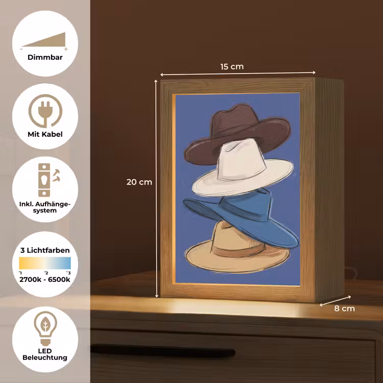 Personalisierte Lightbox - Hüte – gestapelt – Mode – farbenfroh – Illustration - Hoeden - Gestapeld - Mode - Kleurrijk - Illustratie Light Box met kabel (Tafellamp) klein