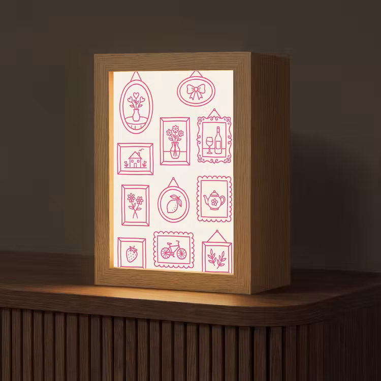 Illustratie - Collectie - Kunst - Minimalistisch - Roze Light Box met kabel (Tafellamp) klein -z3d_website