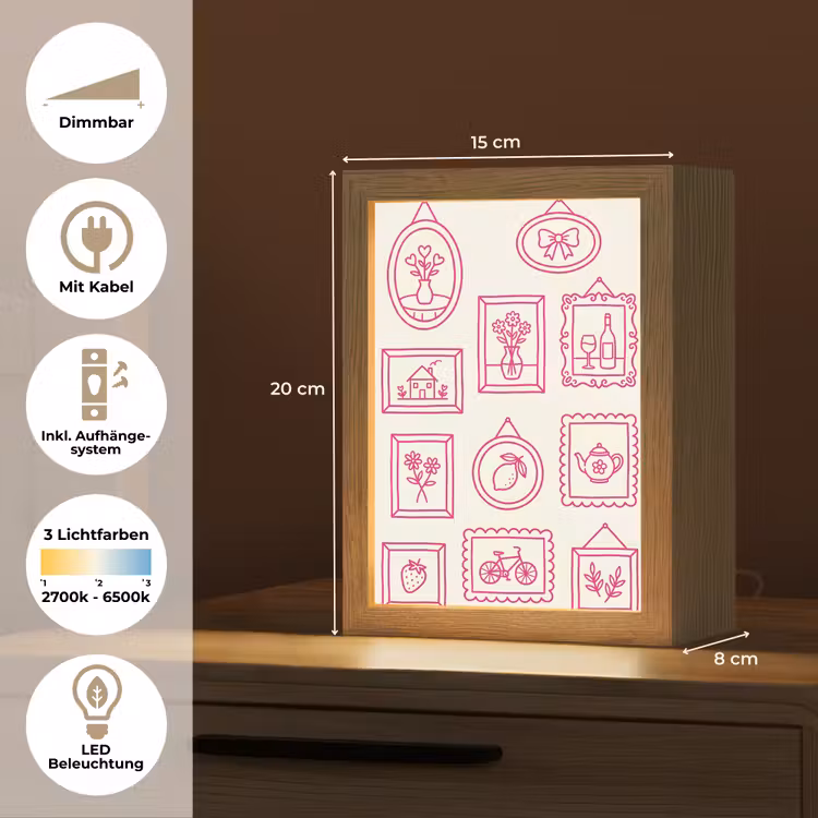 Illustratie - Collectie - Kunst - Minimalistisch - Roze Light Box met kabel (Tafellamp) klein -USP_DE