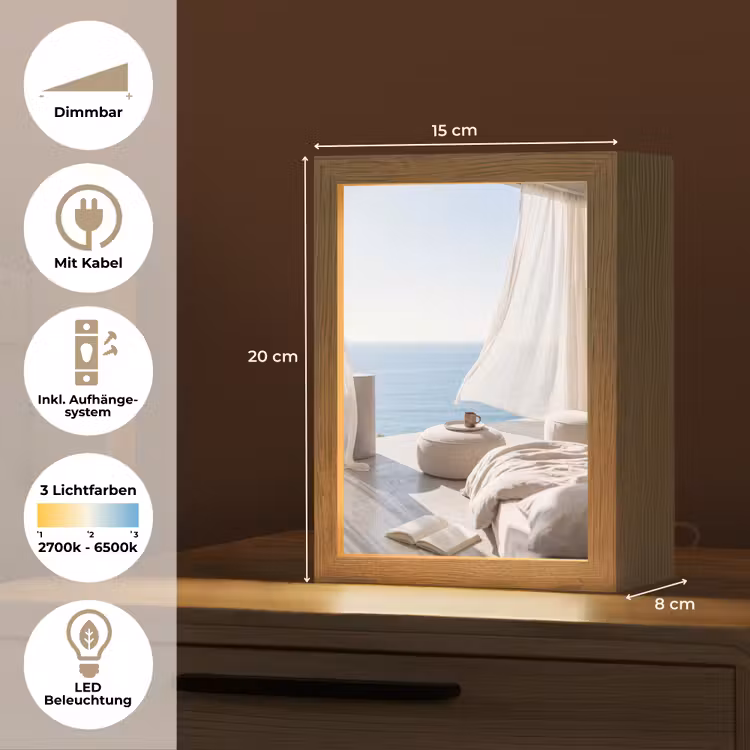 Personalisierte Lightbox - Innenausstattung – Meerblick – Modern – Ruhe – Beige - Interieur - Zeezicht - Modern - Rust - Beige Light Box met kabel (Tafellamp) klein