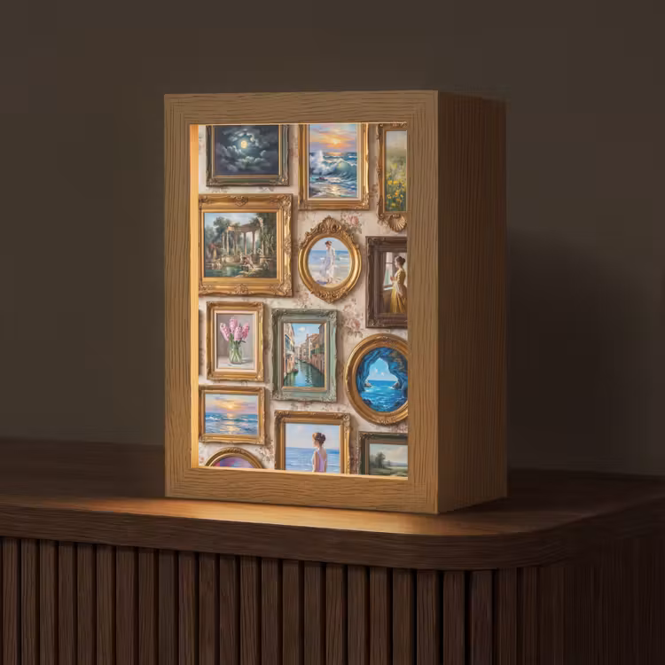 Interieur - Kunst - Collectie - Klassiek - Goud Light Box met kabel (Tafellamp) klein -z3d_website