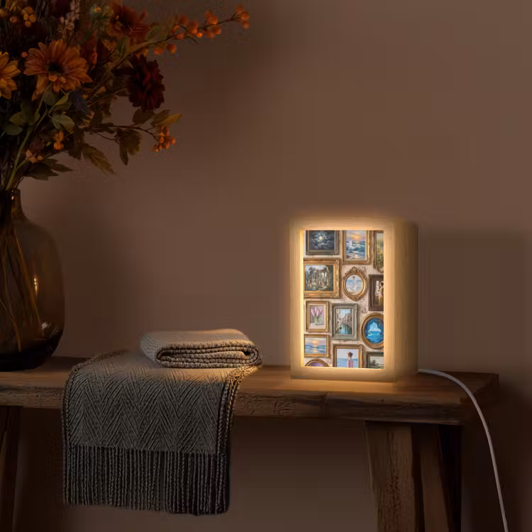 Interieur - Kunst - Collectie - Klassiek - Goud Light Box met kabel (Tafellamp) klein -sfeer4
