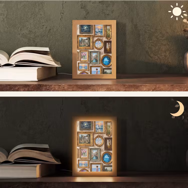Interieur - Kunst - Collectie - Klassiek - Goud Light Box met kabel (Tafellamp) klein -sfeer3