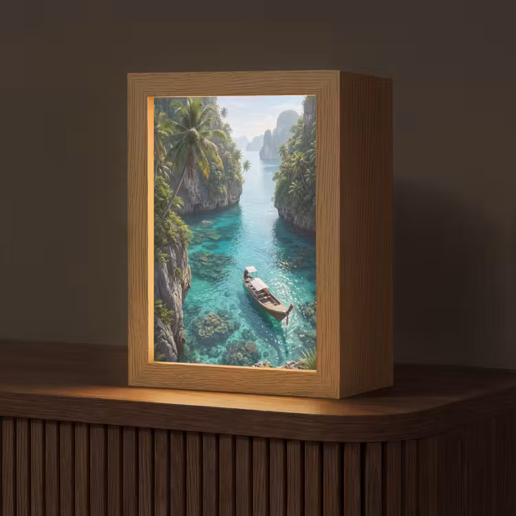 Personalisierte Lightbox - Insel – Tropisch – Wasser – Palmen – Natur - Eiland - Tropisch - Water - Palmbomen - Natuur Light Box met kabel (Tafellamp) klein