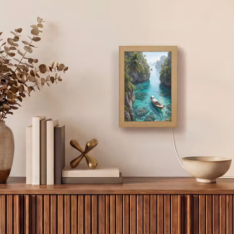 Personalisierte Lightbox - Insel – Tropisch – Wasser – Palmen – Natur - Eiland - Tropisch - Water - Palmbomen - Natuur Light Box met kabel (Tafellamp) klein