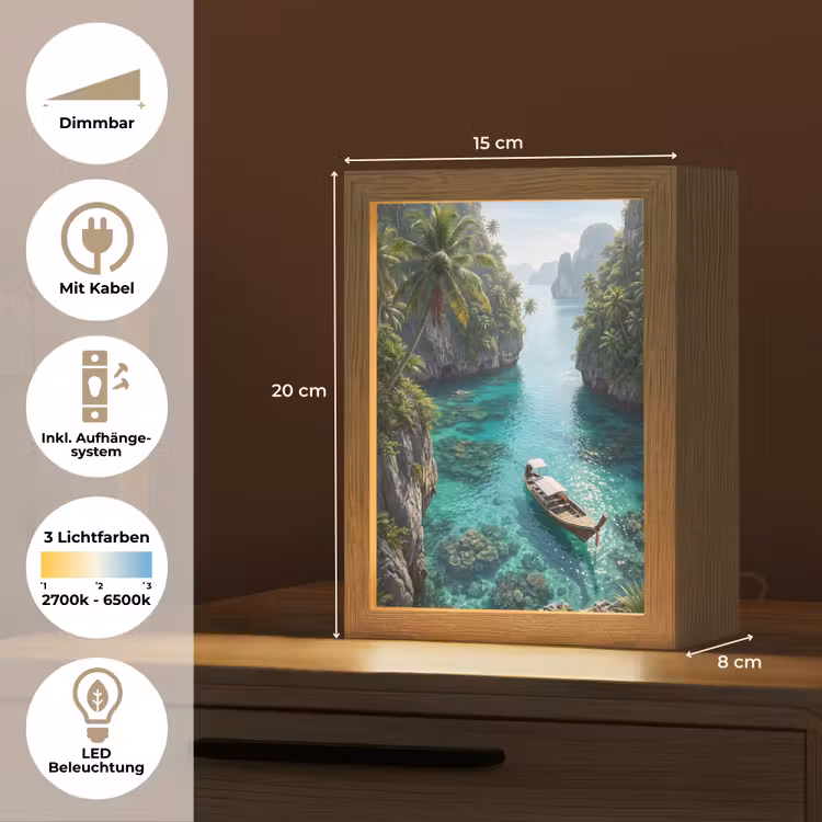 Personalisierte Lightbox - Insel – Tropisch – Wasser – Palmen – Natur - Eiland - Tropisch - Water - Palmbomen - Natuur Light Box met kabel (Tafellamp) klein