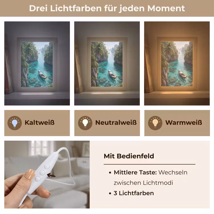 Personalisierte Lightbox - Insel – Tropisch – Wasser – Palmen – Natur - Eiland - Tropisch - Water - Palmbomen - Natuur Light Box met kabel (Tafellamp) klein