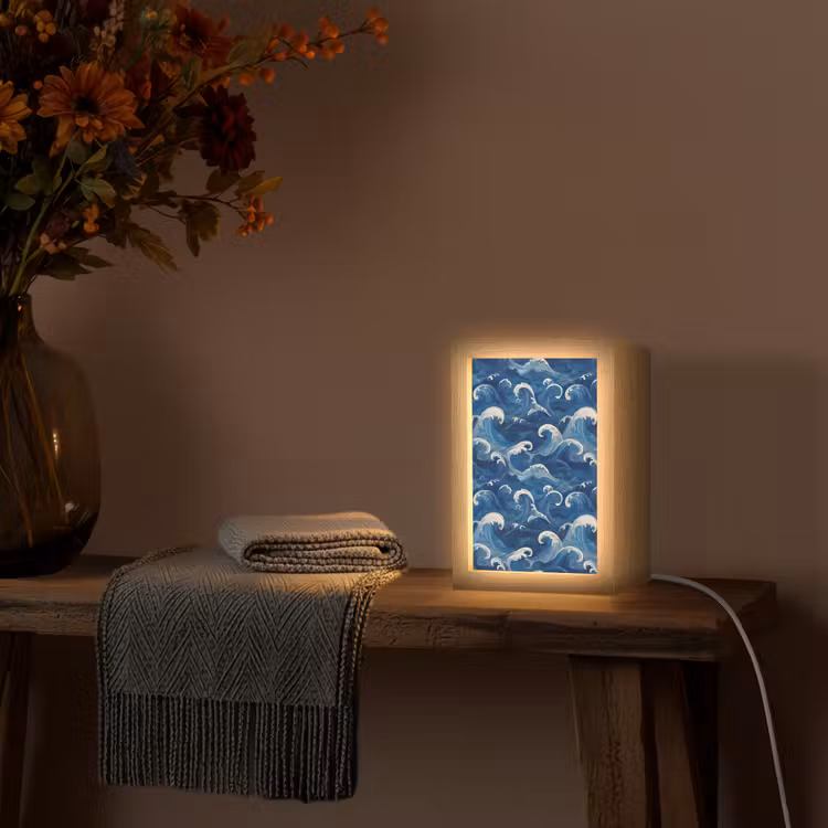 Japans - Oceaan - Golven - Blauw Light Box met kabel (Tafellamp) klein 925 -sfeer4