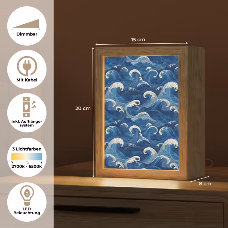 Japans - Oceaan - Golven - Blauw Light Box met kabel (Tafellamp) klein 925 -USP_DE