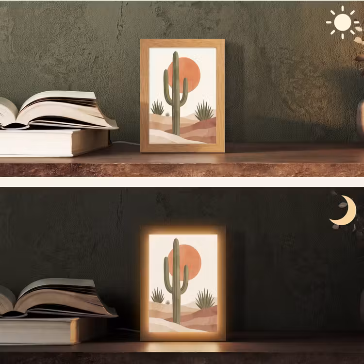 Cactus - Duinen - Modern - Landschap - Groen Light Box met kabel (Tafellamp) klein -sfeer3