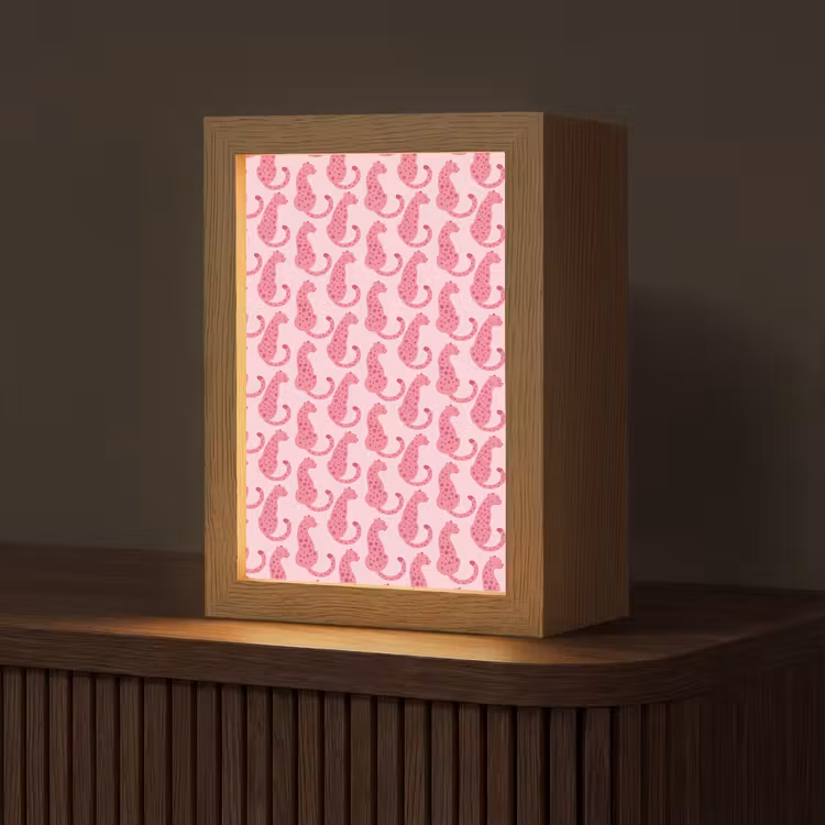 Kat - Gevlekt - Dieren - Patroon - Roze Light Box met kabel (Tafellamp) klein -z3d_website