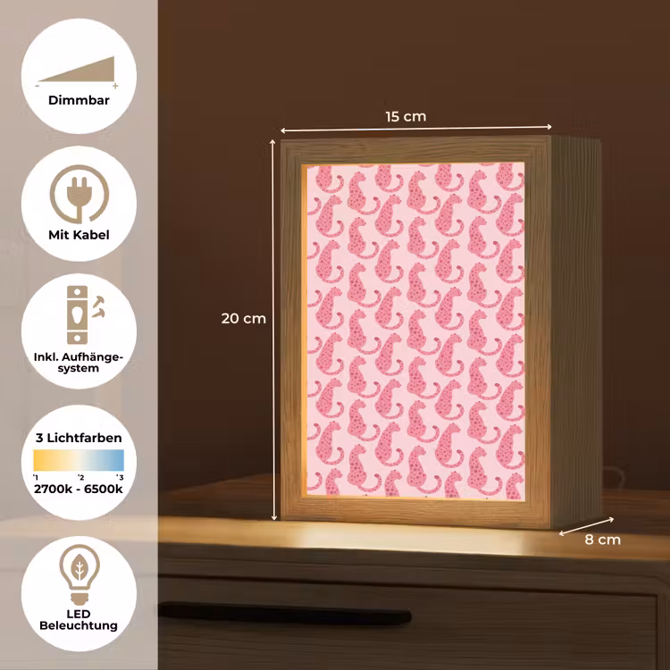 Kat - Gevlekt - Dieren - Patroon - Roze Light Box met kabel (Tafellamp) klein -USP_DE
