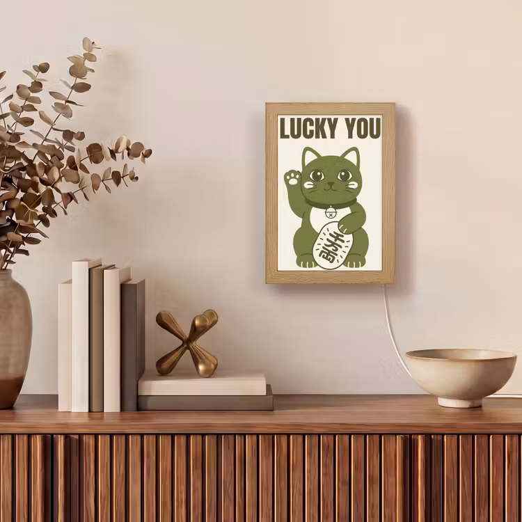 Personalisierte Lightbox - Katze – Glück – Tiere – Modern – Grün - Kat - Geluk - Dieren - Modern - Groen Light Box met kabel (Tafellamp) klein