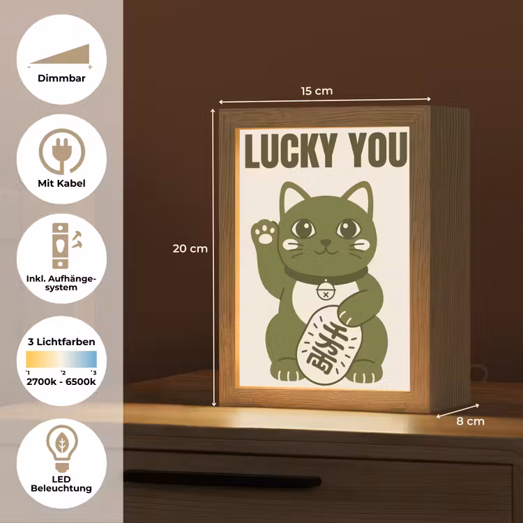Personalisierte Lightbox - Katze – Glück – Tiere – Modern – Grün - Kat - Geluk - Dieren - Modern - Groen Light Box met kabel (Tafellamp) klein